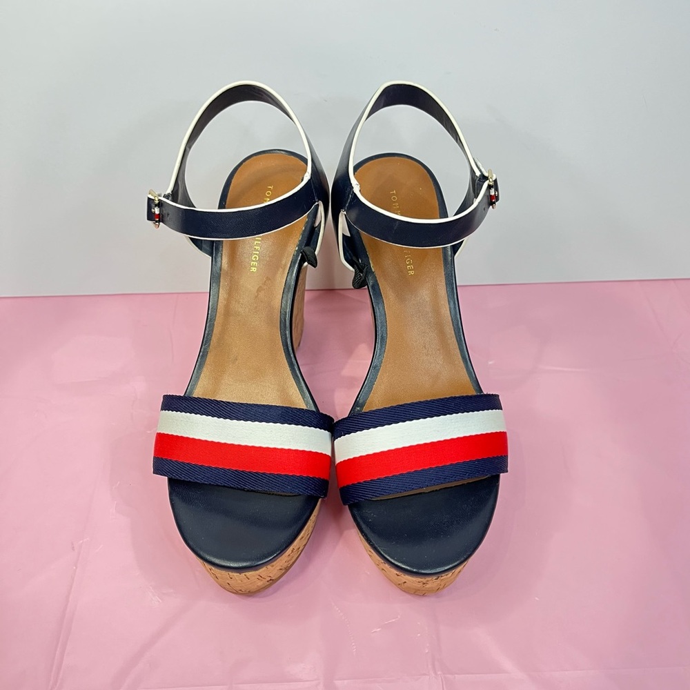 Tommy Hilfiger 7.5 Women's Striped Sandals Navy, Red, White - Never Worn